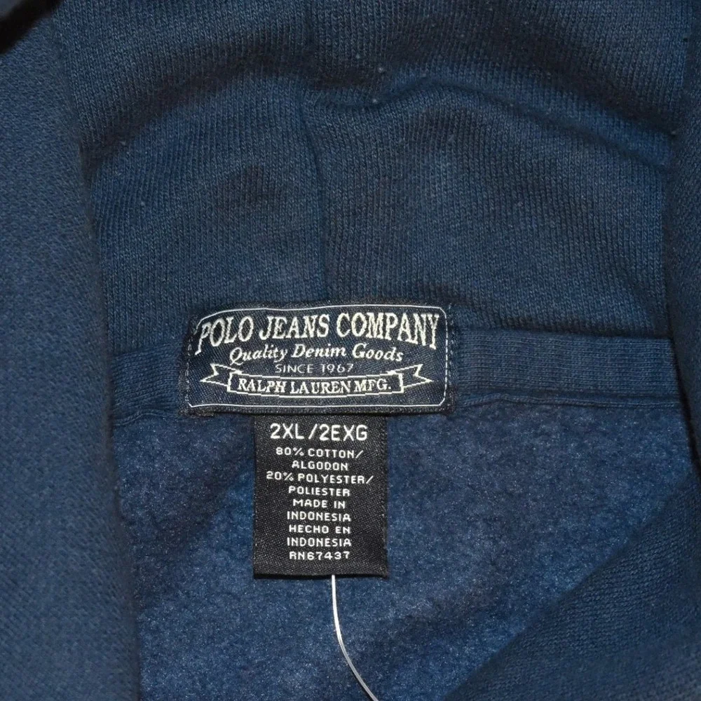 Polo Jeans Ralph Lauren Hoodie Mens 2XL Navy Blue New Distressed Graphic Logo - Picture 4 of 4